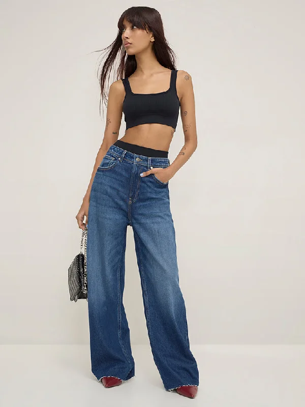 women's denim jeans for a bohemian lookNuon Blue Straight - Fit High - Rise Jeans