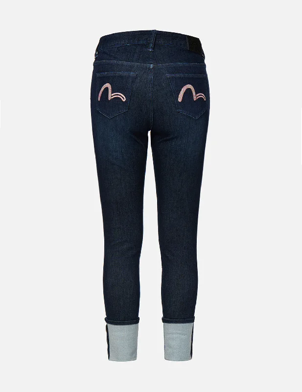 women's denim jeans for springUkiyo-E Infused Seagull Embroidered Skinny Jeans