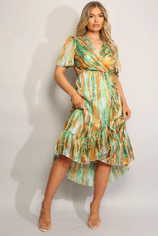 wrap-around midi dressesEsme Green Wrap Style Frill Hem Midi Dress