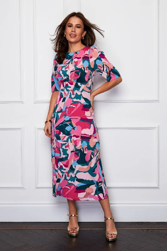 midi dresses with lace detailsEllen Pink Multi Print Midi Dress