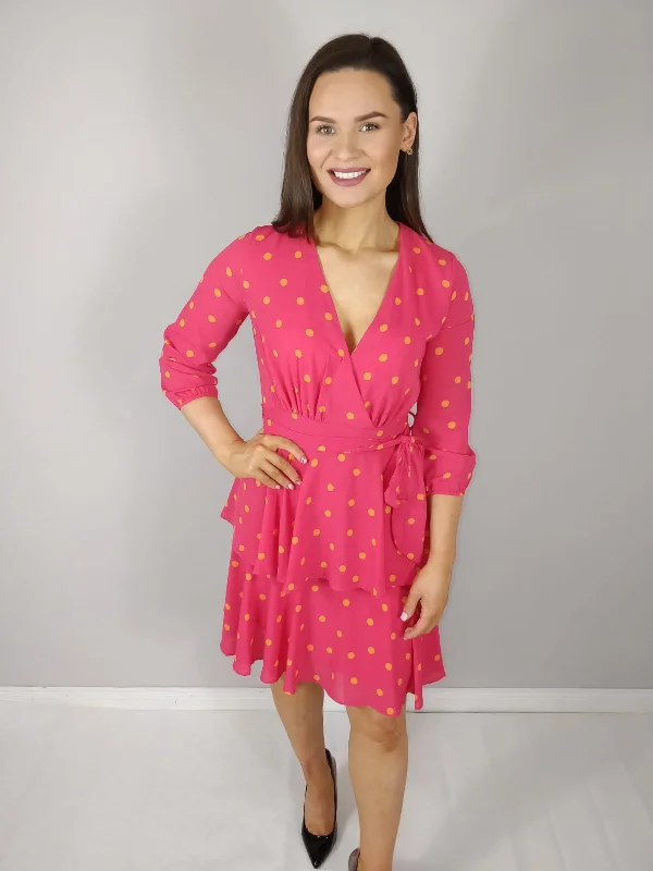 midi dresses for curvesSaskia Cerise Pink Polka Dot Frilled Midi Dress