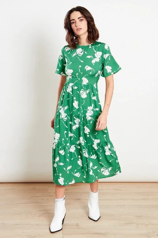 button-down midi dressesCathy Green Floral Print Midi Dress