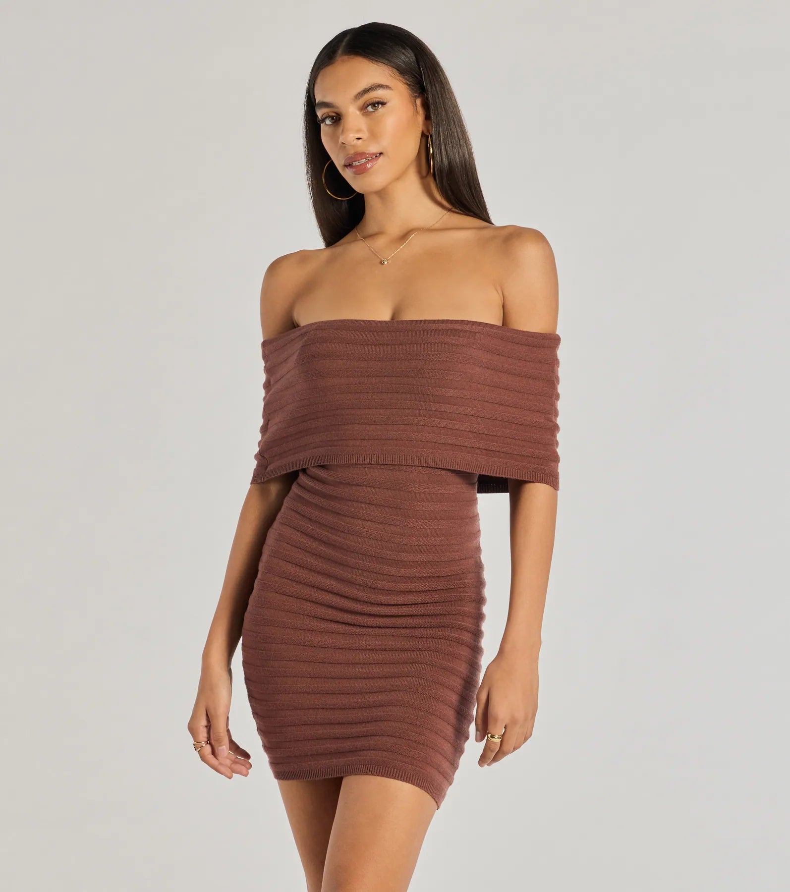 summer lace Mimi dresses for warm weatherSoft And Chic Ribbed Knit Off-The-Shoulder Mini Dress