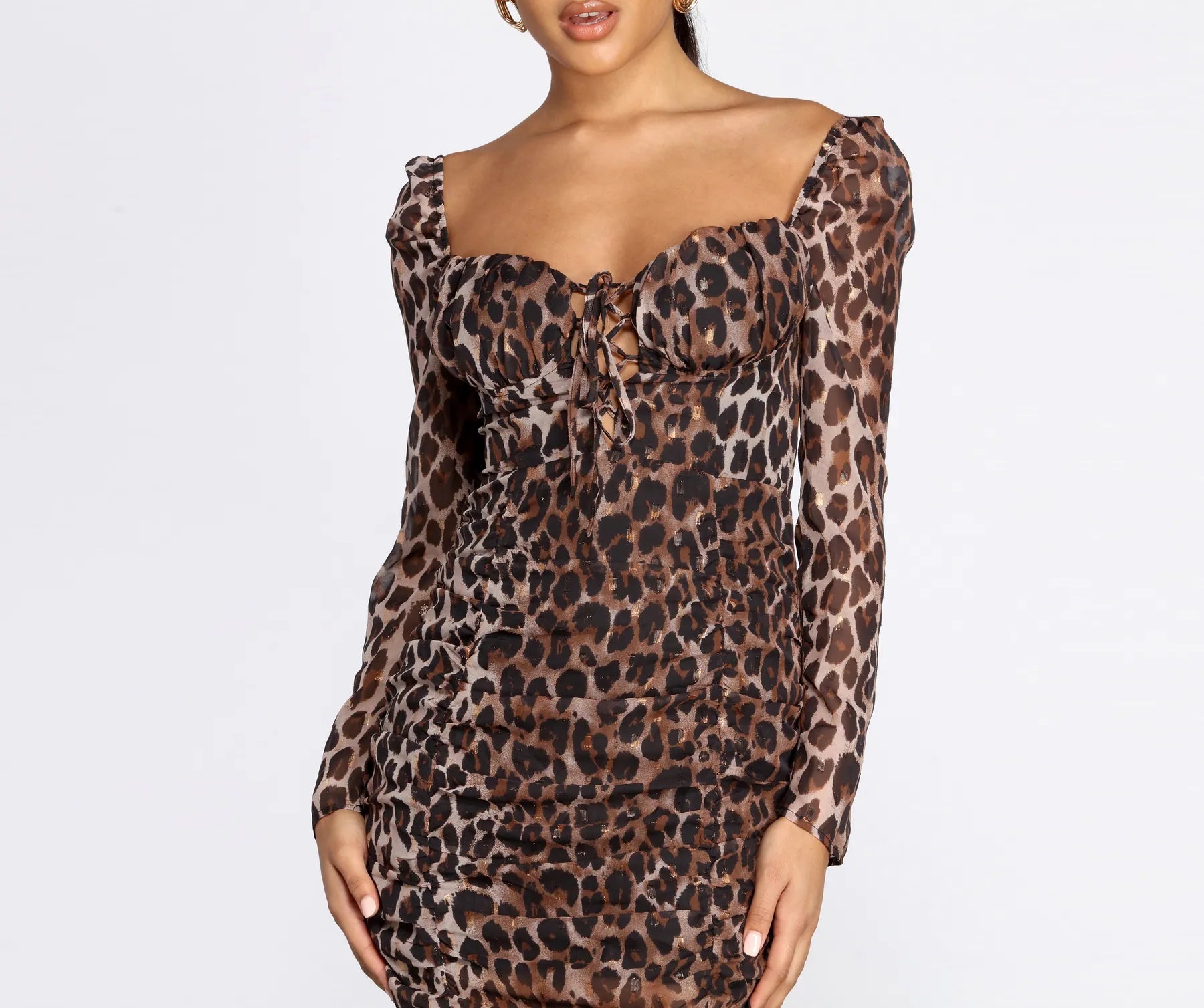 midi lace Mimi dresses for a romantic touchMetallic Leopard Ruched Mini Dress