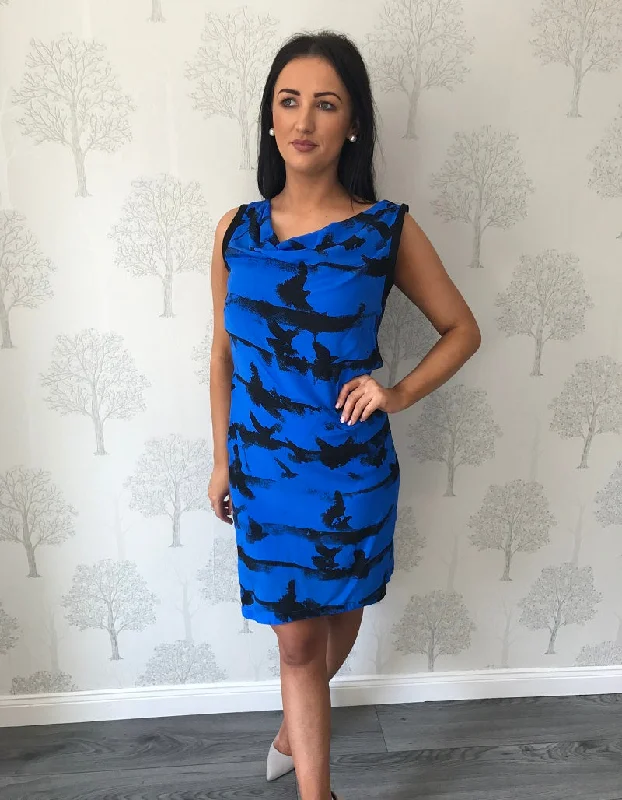 midi dresses with bow detailsEris Blue Pattern Midi Dress