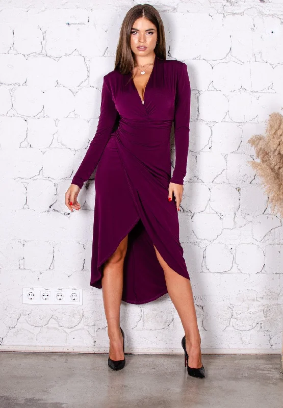 midi pencil dressesRoxy Plum Violet Wrap Style Midi Dress