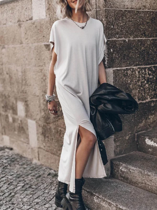 lightweight chiffon midi dressesEffortless Open Sleeve Slit Graceful Oversized T-shirt Midi Dress