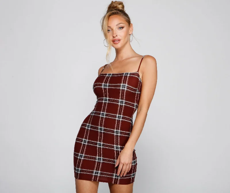 classic white Mimi dresses for weddingsPretty In Plaid Mini Dress