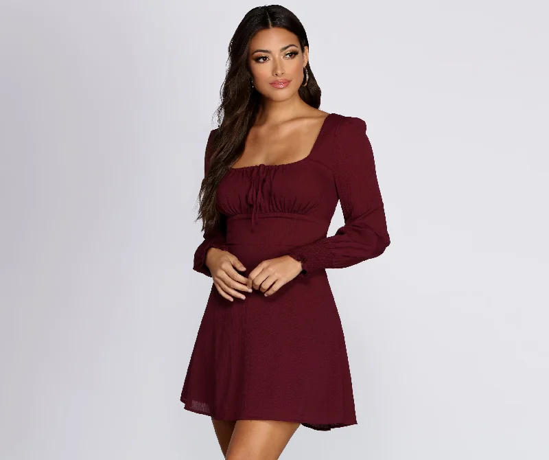 maxi Mimi dresses with flutter sleevesLong Sleeve Peasant Mini Dress