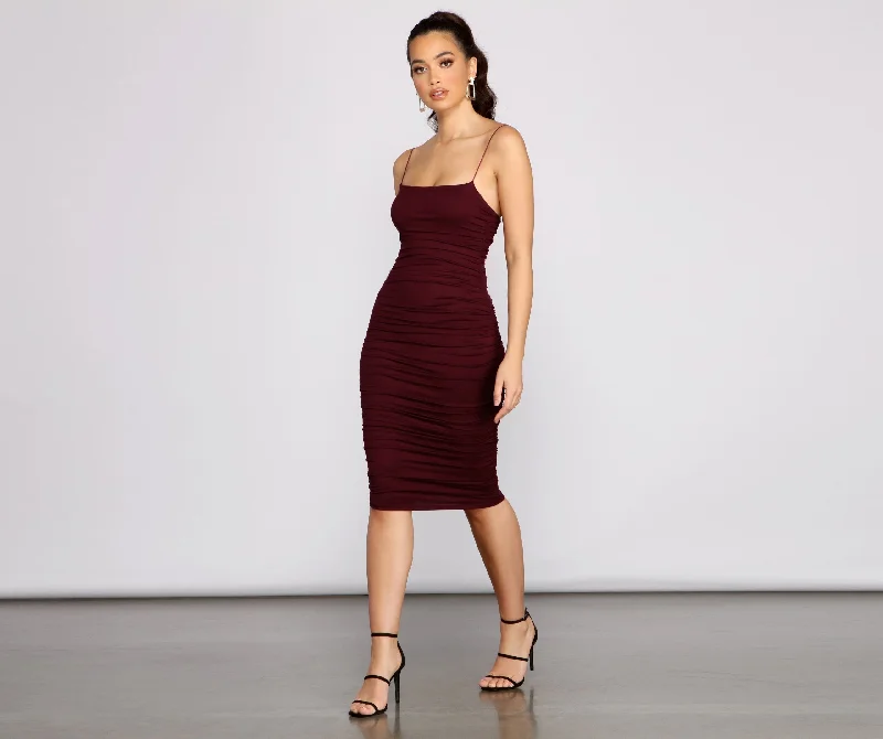 midi pencil dressesHeart Of Glam Charming Ruched Midi Dress