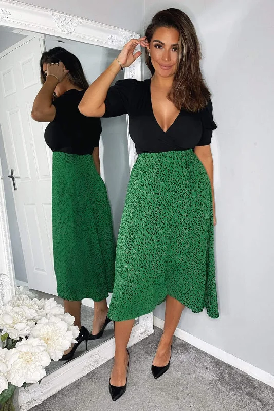 open-back midi dressesAbbie Green and Black 2 in 1 Wrap Style Midi Dress