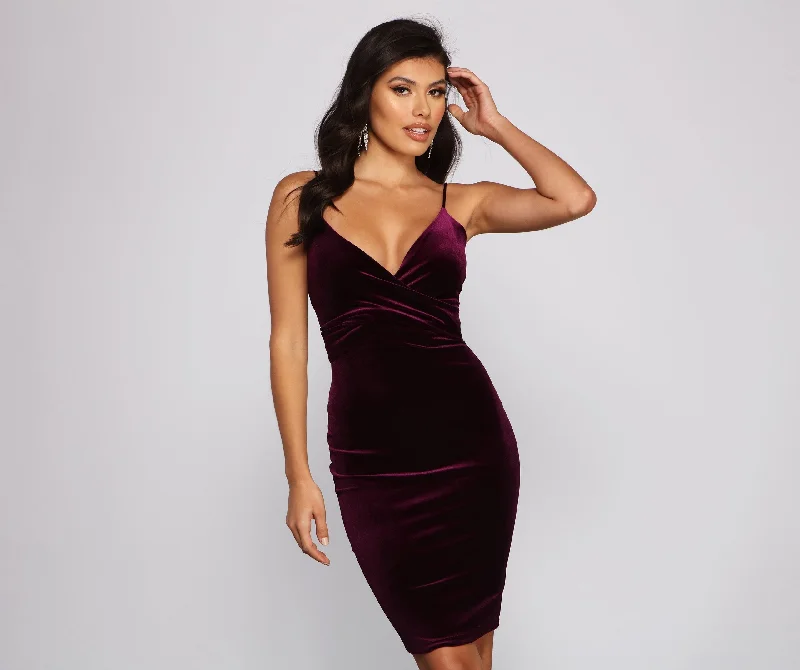 two-piece midi dressesLuxe Velvet Wrap Charming Front Midi Dress