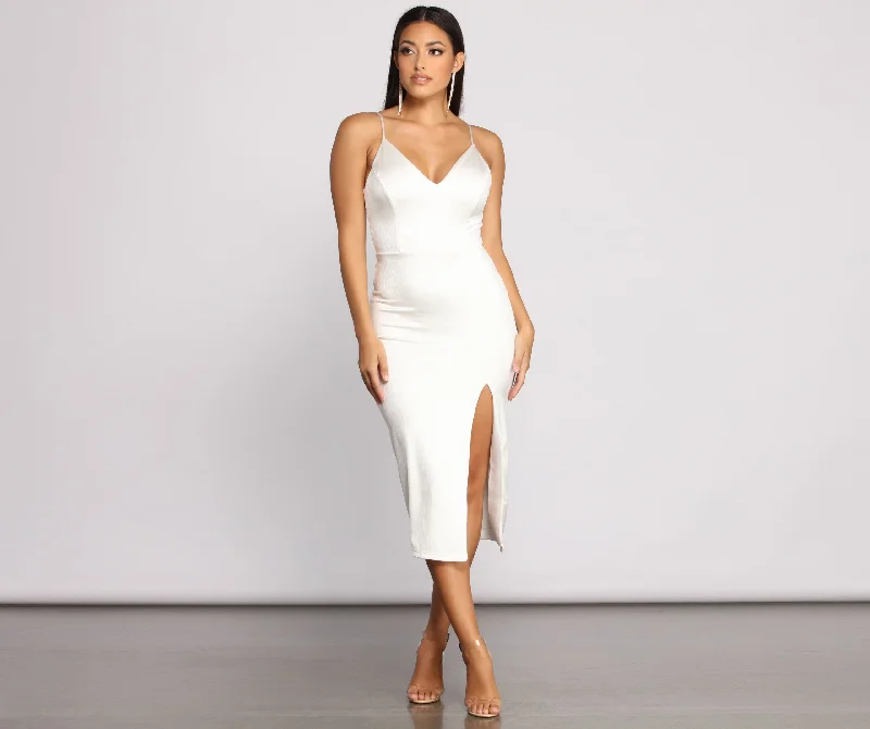 midi dresses with adjustable strapsMila Formal High Charming Slit Midi Dress