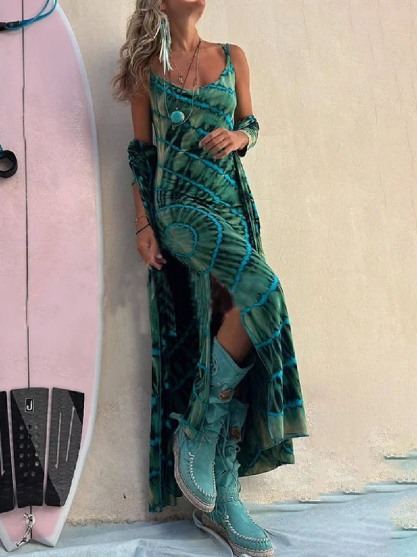 tween midi dressesBoho Tie-dye Print Charming Slit Midi Dress