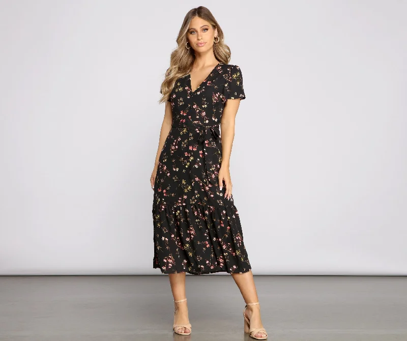 high-low midi dressesSweet And Chic Charming Ditsy Floral Midi Dress