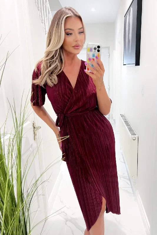 midi dresses for winterTrixie Wine Wrap Style Belted Midi Dress