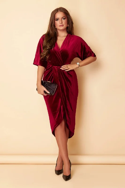 maxi midi dressesNic Wine Velvet Wrap Detail Midi Dress