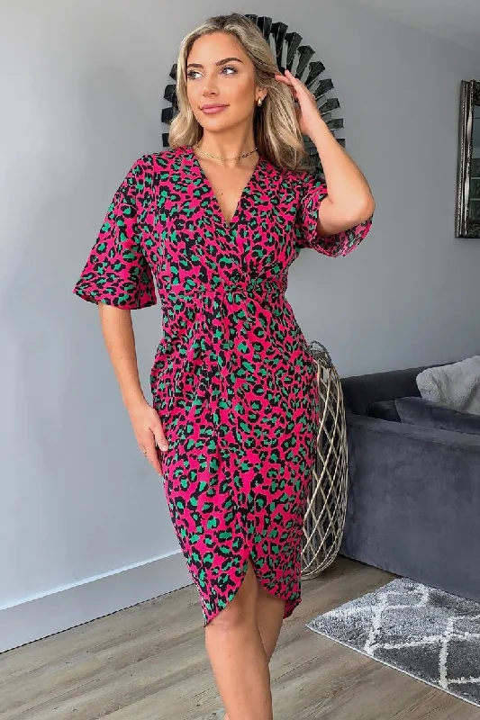 body-hugging midi dressesJacqui Pink Leopard Wrap Detailed Midi Dress