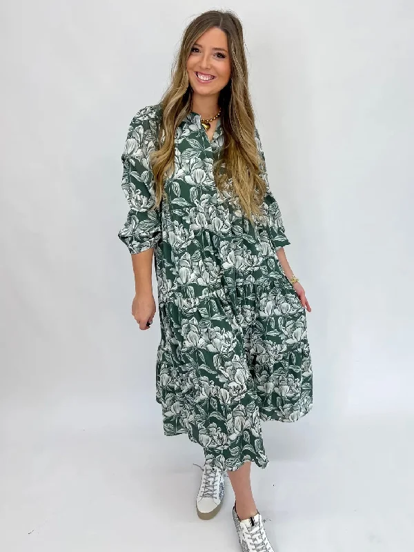 tall women's midi dressesIn Full Motion Midi Dress-H Green