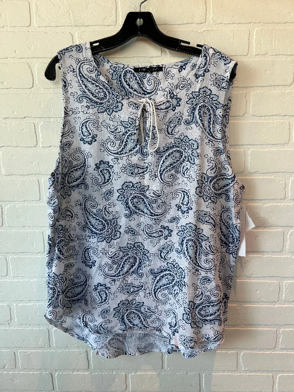 women's tops with asymmetrical designsBlue & White Top Sleeveless Larry Levine, Size Xl