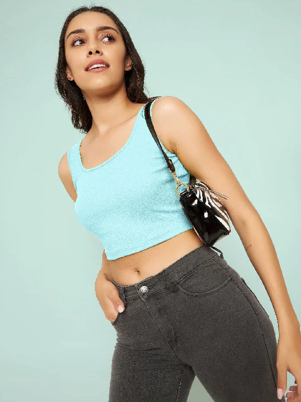 women's tops for those who believe in expressing their individuality through fashionCotton Stretchable Basic Round Neck Crop Top