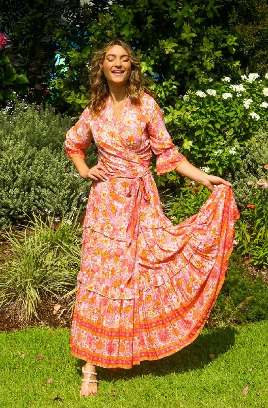 women's body-skimming dressesEverleigh Dress Long / Tangerine Floral