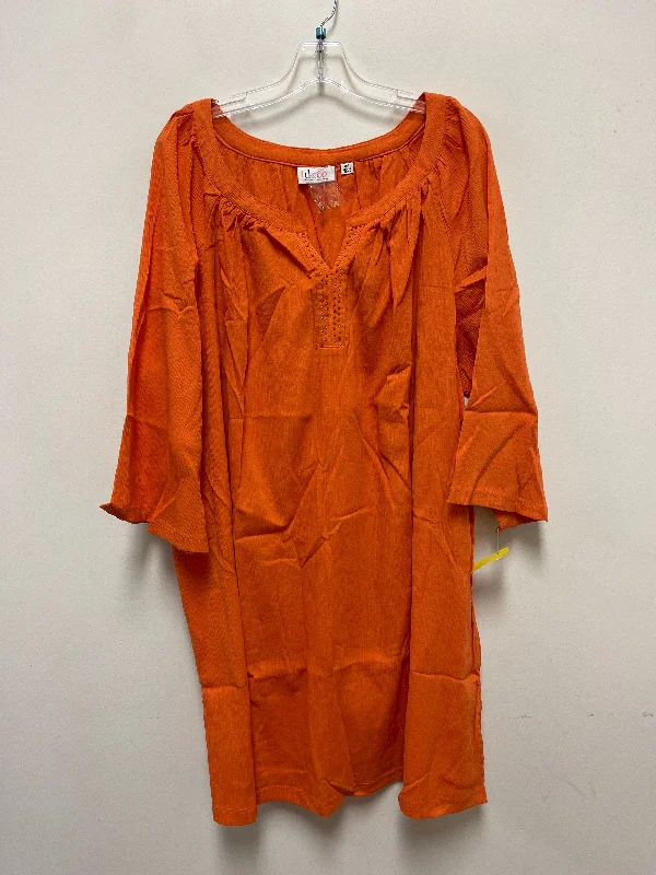 women's flutter-sleeved dressesDress Casual Short By Denim And Company In Orange, Size: 3x