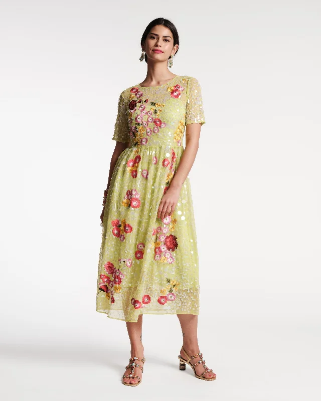 women's wrap dressesFaith Embroidered Dress Chamomile Cluster Green