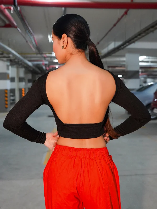 women's tops with lace-up frontsStretchable Ribbed Backless Top