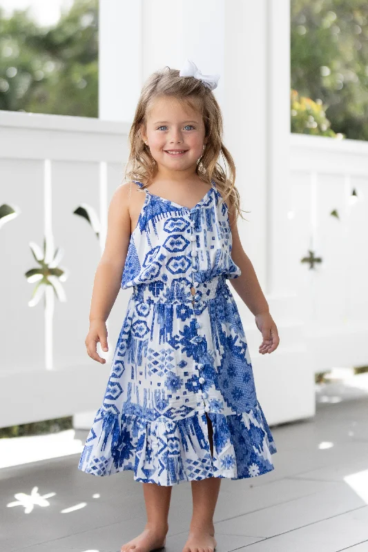 women's curve-hugging dressesGirls Lala Dress / Indigo Ikat