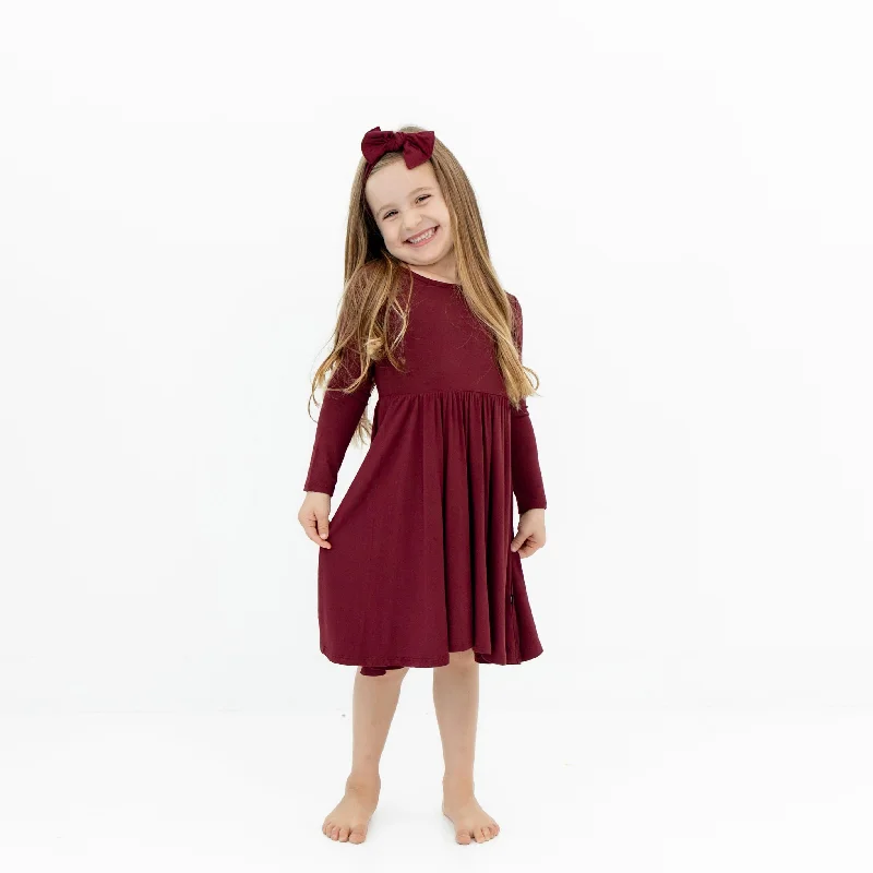 women's halter dressesLong Sleeve Twirl Dress in Burgundy