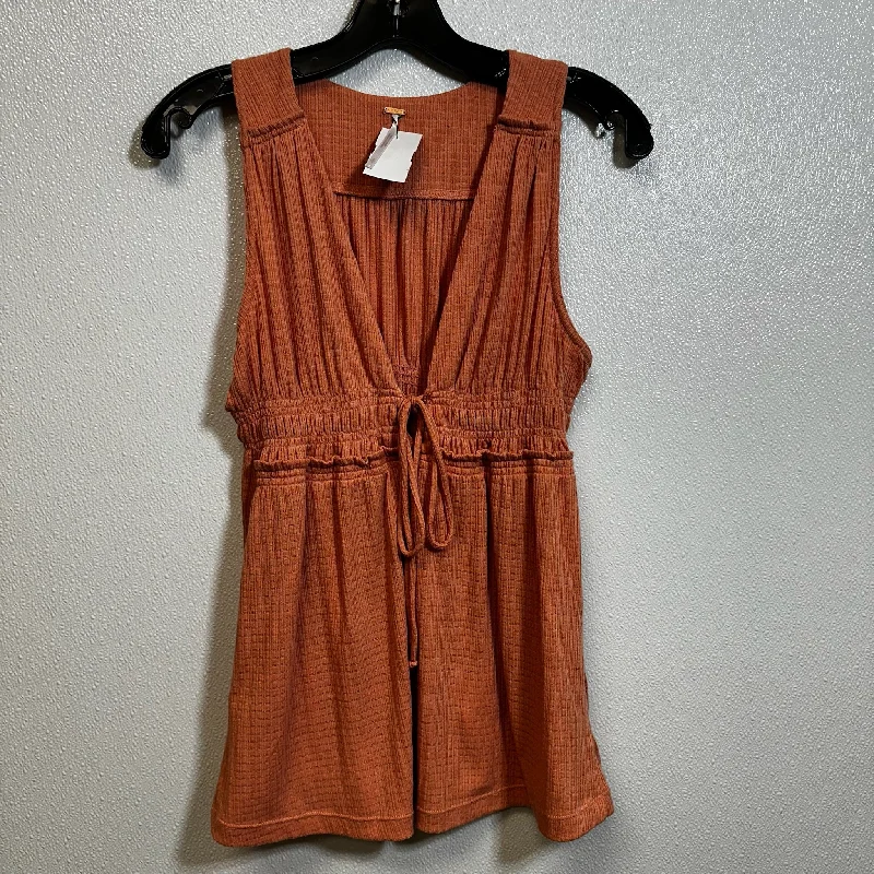 women's tops with spaghetti straps and deep V-necksOrange Top Sleeveless Basic Free People, Size S