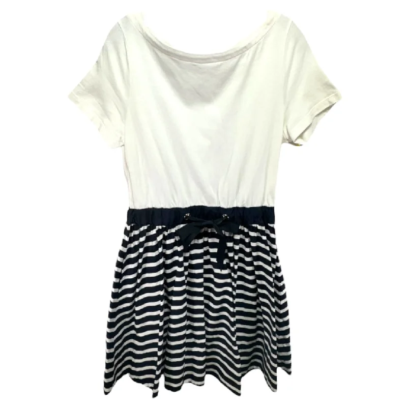 women's made-to-order dressesShort Sleeve Striped Mixed Media Dress in Rich Navy Cream Designer Kate Spade, Size M