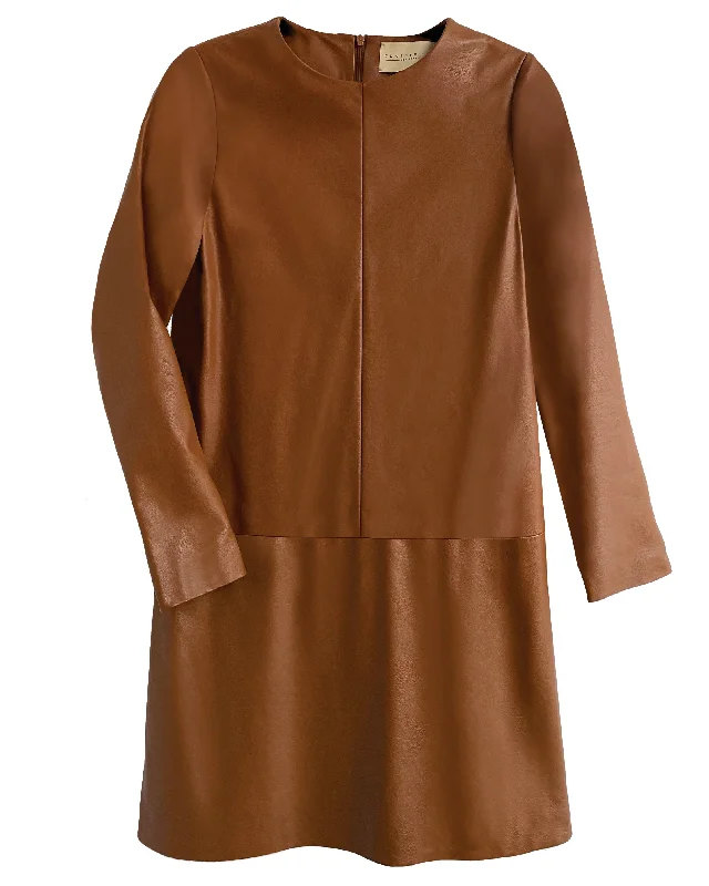 women's affordable dressesTwiggy Shift Dress in Caramel Faux Leather