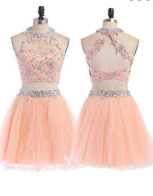 glamorous prom dressesSexy Two pieces Peach lace homecoming prom dresses, CM0004