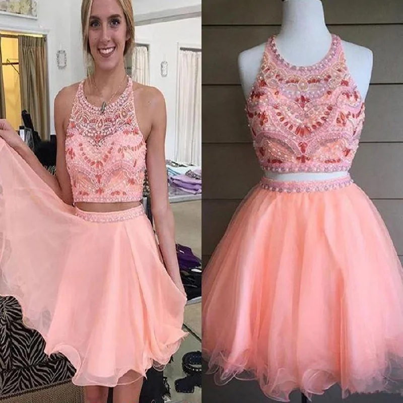 two-piece prom dressesBlush pink two pieces off shoulder sweet  cute graduation homecoming prom dresses, BD00195