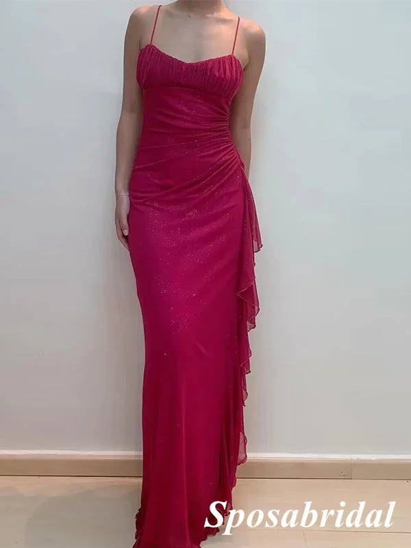 dark prom dressesElegant Chiffon Spaghetti Straps Sleeveless Mermaid Long Prom Dresses, PD3879