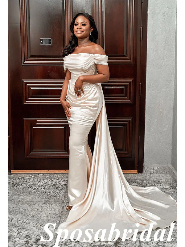 plus-size prom dressesElegant Satin Off Shoulder Sleeveless Mermaid Long Prom Dresses With Train, PD3751