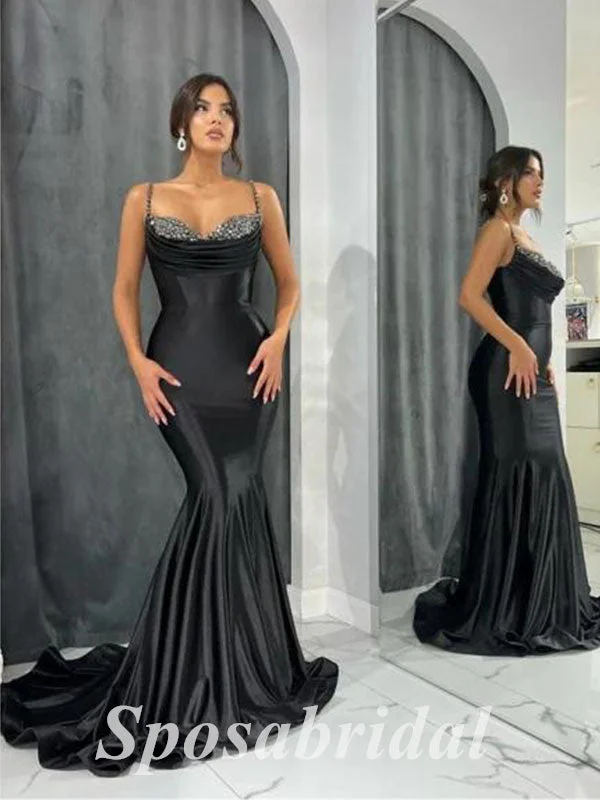 spaghetti strap prom dressesElegant Satin Spaghetti Straps Sleeveless Mermaid Long Prom Dresses,PD3693