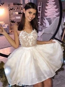 convertible prom dressesLovely Ivory Lace Chiffon Homecoming Dresses, Beaded Homecoming Dresses, Short Prom Dresses