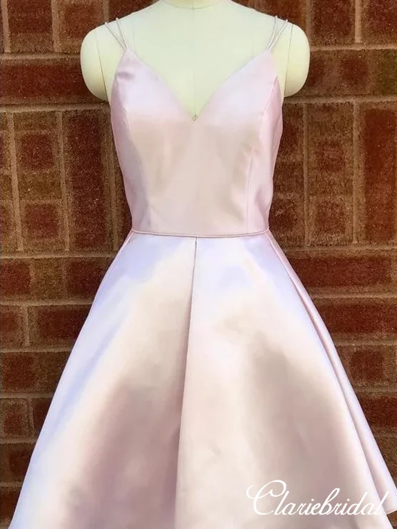 custom prom dressesLovely Pink Satin Short Prom Dresses, Homecoming Dresses