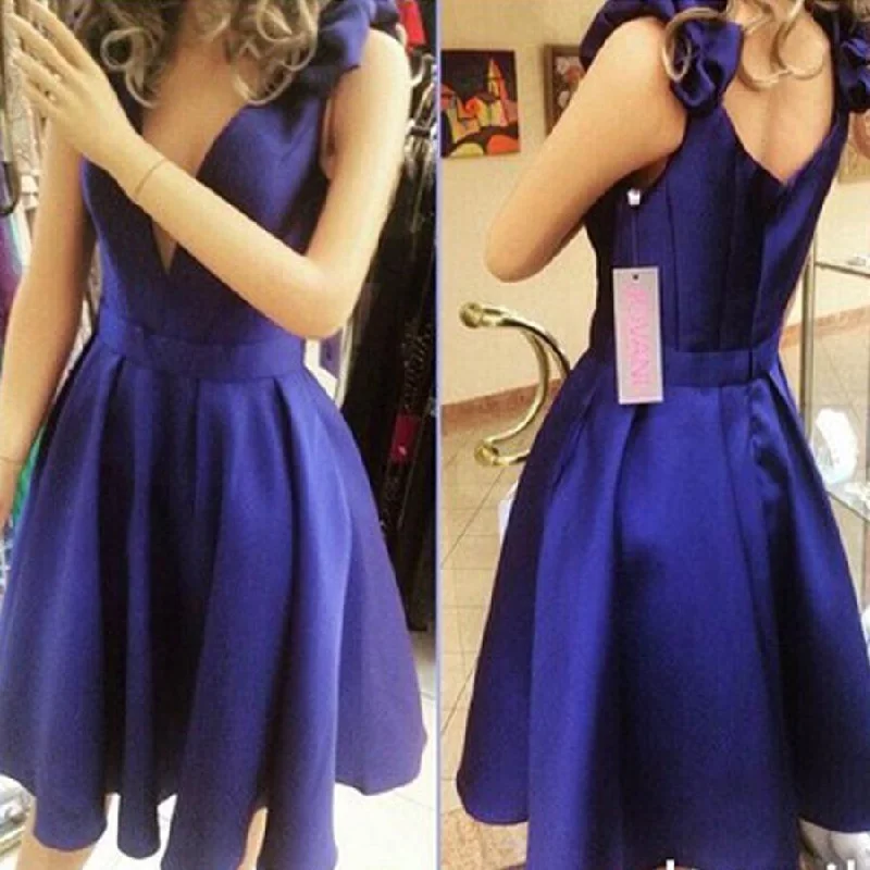 backless prom dressesRoyal Blue simple V-neck junior charming for teens formal homecoming prom dresses, BD00197