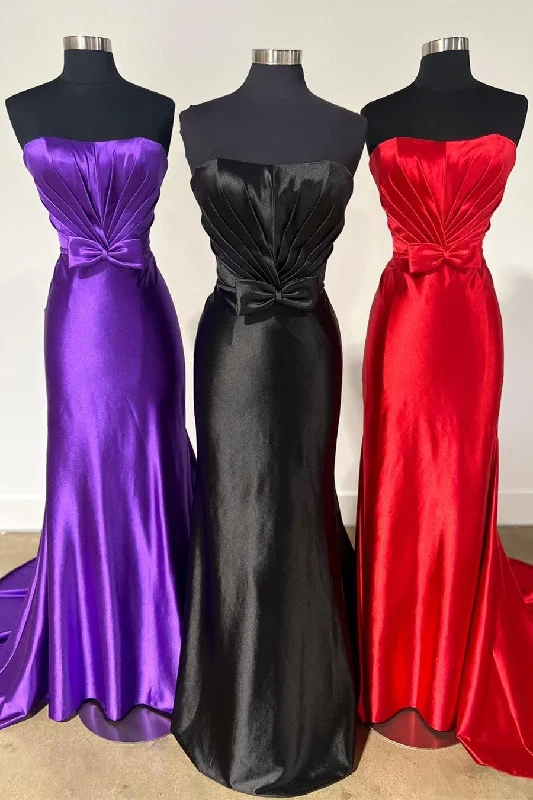 prom dresses for curve-hugging figuresRed Strapless Bow Mermaid Long Prom Dress