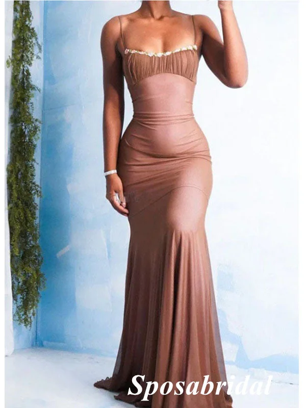 ready-to-wear prom dressesSexy Chiffon Spaghetti Straps Mermaid Long Prom Dresses, PD3757