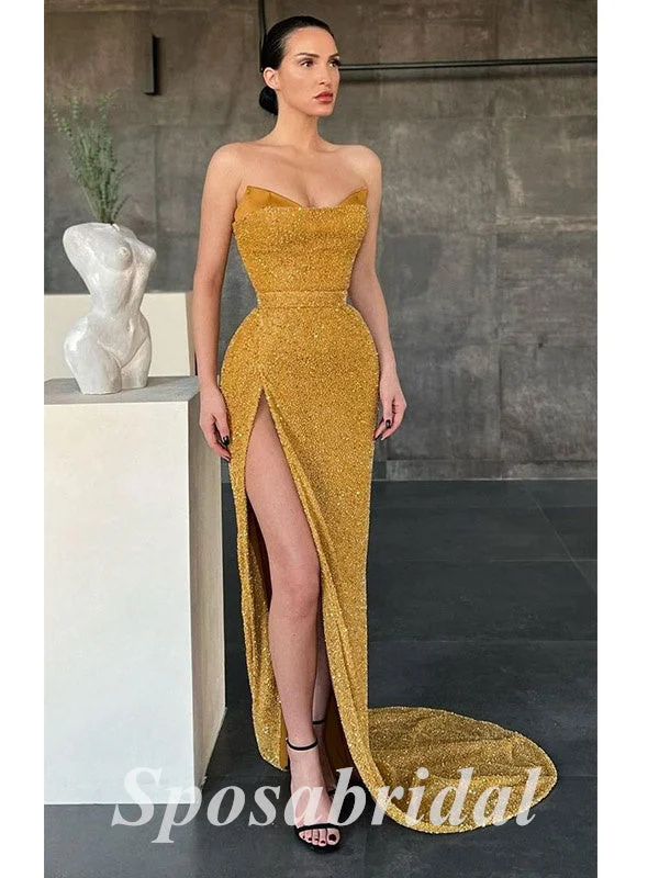 illusion sleeve prom dressesSexy Sweetheart V-Neck sleeveless Side Slit Mermaid Long Prom Dresses,PD3651