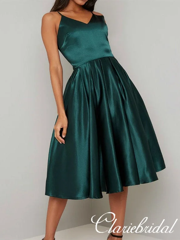 tulle prom dressesSimple Dark Green Satin Homecoming Dresses, Short Prom Dresses